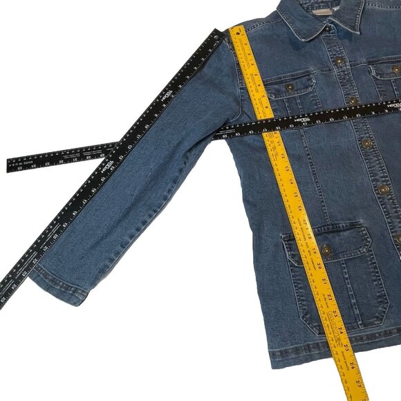 Erika Stretch Blue Cotton Denim Women’s Jeans Jacket Small Metal Button Up - Picture 6 of 6